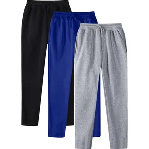 Set of three men's fleece-lined straight sweatpants in black, blue, and grey