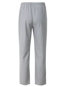 Detailed back view of grey loose casual sports straight-leg pants with textured fabric