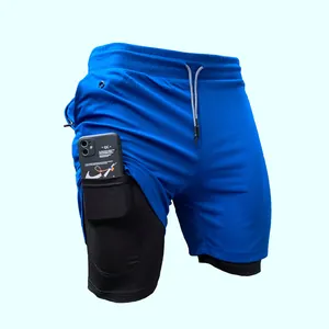 Short de course 2-en-1 séchage rapide pour hommes avec poche intérieure pour téléphone