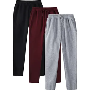 Men's solid color fleece sweatpants in black, burgundy and heather grey displayed