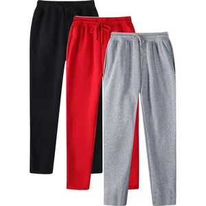 Close-up of men's casual sweatpants showing black red and grey solid color options
