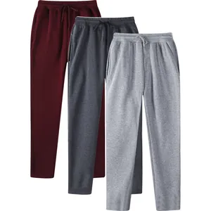 Men's casual drawstring straight-leg fleece-lined sweatpants in maroon and grey.