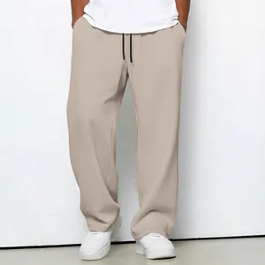 Men's khaki waffle knit drawstring casual loose straight-leg athletic trousers for men