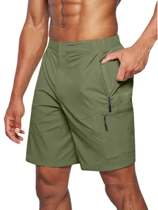 Shorts cargo de verano para hombre verde militar con varios bolsillos con cremallera y elástico