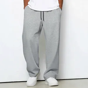 Men's waffle textured loose casual straight leg drawstring sports trousers in grey