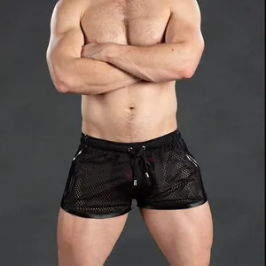 Men's black mesh breathable fitness shorts with drawstring waist and slim fit design