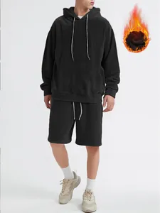Ensemble sweat à capuche et short en polaire corail noir pour homme de grande taille