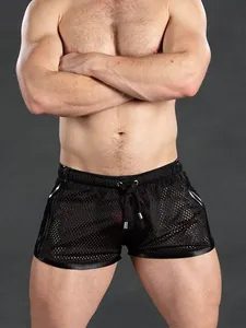 Men's breathable quick-dry black mesh gym shorts for summer fitness workout and beach