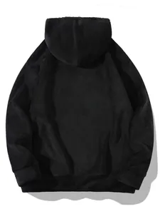 Vue arrière détaillée d'un sweat à capuche en polaire corail noir pour hommes hiver