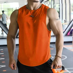Atmungsaktives orangefarbenes Mesh-Fitness-Tanktop für Herren zum Bodybuilding