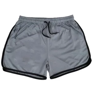 Grijze heren sportshort van sneldrogend mesh met zwarte bies en trekkoord in de taille