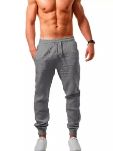 Pantalon de jogging d'été pour homme en coton et lin gris