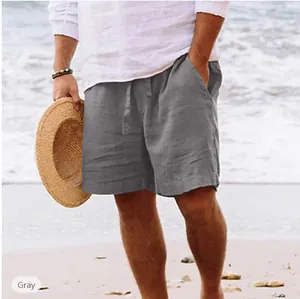 Pantaloncini da spiaggia da uomo in cotone e lino grigi con coulisse per l'estate.