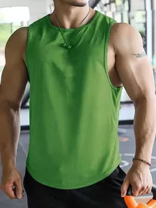 Grünes, atmungsaktives Mesh-Tanktop für Herren, ärmelloses Sportshirt für das Training