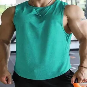 Herren schnelltrocknendes grünes Mesh-Muskelshirt für Fitnesstraining