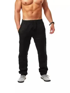 Pantalon décontracté en coton et lin respirant pour hommes en noir pour le style d'été