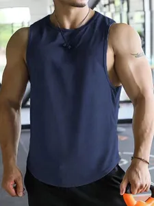 Herren dunkelblaues schnelltrocknendes Mesh-Fitness-Tanktop für Gym und Training.