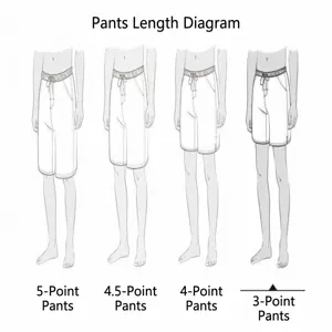 Detailed length comparison diagram showing different styles of men's beach shorts