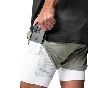2-in-1 Herren Sportshorts schnelltrocknend mit Kompressionsinnenfutter und Handytasche