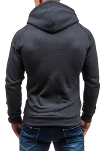 Rückansicht eines hochwertigen dunkelgrauen Herren-Kapuzenpullovers mit Fleece-Textur