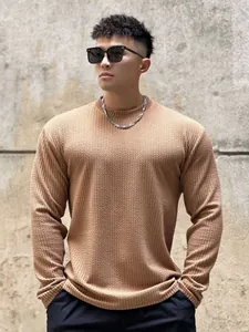 Sweat-shirt moderne pour hommes en kaki texturé avec col rond pour la saison automne