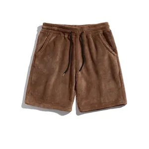 Braune Herren-Korallenfleece-Shorts mit Kordelzug und Gummibund für den Winter