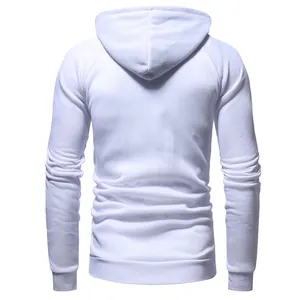 Rückansicht eines schlichten weißen Fleece-Kapuzenpullovers für Herren mit lockerer Passform