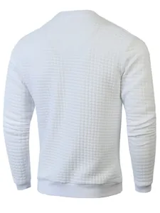 Weißes Herren-Langarm-Sweatshirt mit gesteppter quadratischer Karostruktur, Rückansicht