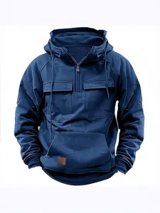 Felpa con cappuccio tattica blu marino di qualità per uomo con tasche cargo esterne