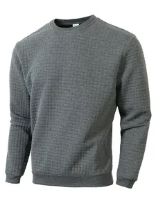Men's slim round neck long sleeve sweatshirt with quilted grid texture in gray