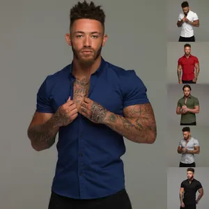 Professional men's stretch muscle fit short sleeve shirt in multiple solid colors