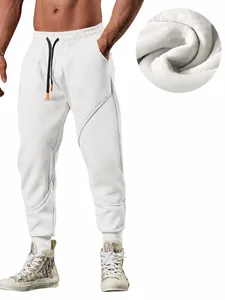Men's winter white joggers with warm fleece lining and drawstring waist for outdoor sports