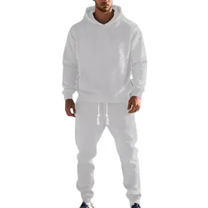 Tuta jacquard bianca da uomo con felpa con cappuccio e pantaloni sportivi coordinati