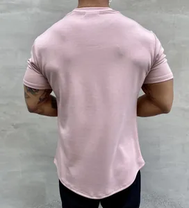 Rückansicht von pinkem Slim Fit Muskel-T-Shirt mit abgerundetem Saum für Herren sport
