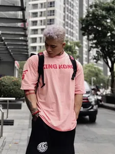 Camiseta de Algodón para Hombre Estampado Letras King Kong Corte Holgado Media Manga Deportes Gimnasio Casual Streetwear