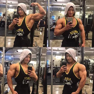 Professionelles Muskel-Y-Back-Gym-Tanktop für Herren in Schwarz und gelbem Rand