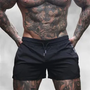 Detailed close-up of men's black 3-inch athletic shorts for gym training and running