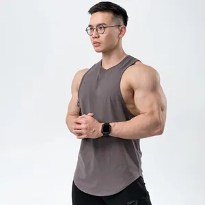 Detailed side view of men's slim fit cotton sports tank top for fitness and training