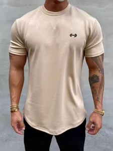 Herren Muscle Fit Baumwolle T-Shirt Sportlich Abgerundeter Saum Kurzarm Fitness Training Top Einfarbig Amerikanischer Stil