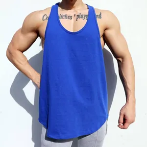 Men's breathable cotton bodybuilding tank top in vibrant blue for gym workout pro.