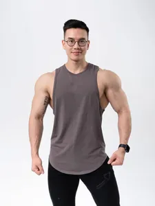 Men's Cotton Sports Tank Top Breathable Training Vest Sleeveless Muscle Fitness Gym Top Curved Hem Running Casual Apparel