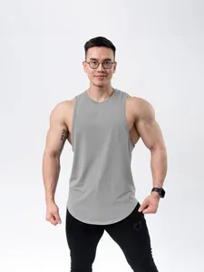 Professional grey cotton slim-fit sports tank top for men's fitness training and running