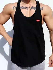 Breathable black cotton fitness tank top for men, sleeveless muscle training gym wear