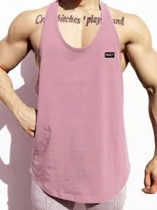 Men's breathable cotton muscle fit fitness tank top in pink with MCET chest logo