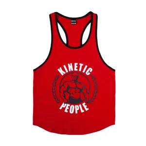 Rotes Herren-Fitness-Tanktop mit schwarzem Rand und KINETIC-Grafikdruck
