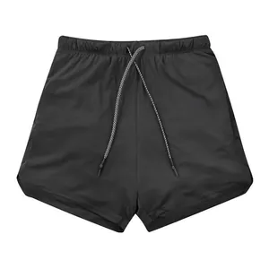 Pantaloncini sportivi da uomo neri traspiranti ad asciugatura rapida con vita a coulisse