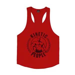 Rotes Baumwoll-Tanktop für Herren mit Racerback-Schnitt und schwarzer Fitness-Grafik