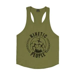 Herren Fitness Tank Top in Olivgrün mit Kinetic People Grafik und Racerback Design