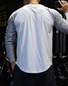 Detail showing the back and raglan sleeves of this men's athletic sport t-shirt.