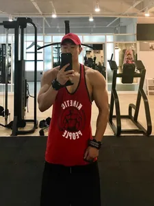 Herren Fitness Baumwolle Stringer Tank Top Muskel Bodybuilding Bedrucktes Ärmelloses Hemd Gym Training Laufen Sportswear Top